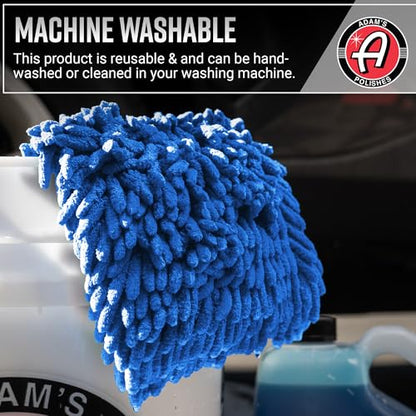 Adam's Chenille Car Wash Mitt - Premium Soft Microfiber Washing Glove for Car Cleaning & Detailing, Safe, Scratch-Free for Auto, Truck, RV, Motorcycle & More (Blue, 1pk) - size: 1pk