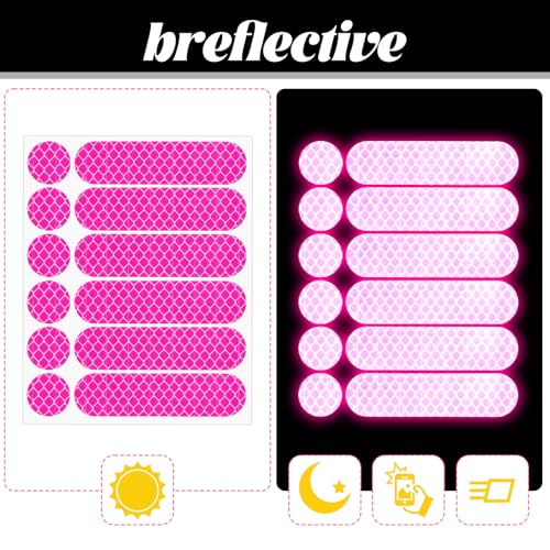 12PCS Pink Reflective Helmet Tape, Pink Reflective Motorcycle Helmet Decals Night Visibility Reflectiv Safety Decals Motorcycle Helmets Stickers for Motorcycles Scooters Bike Helmets