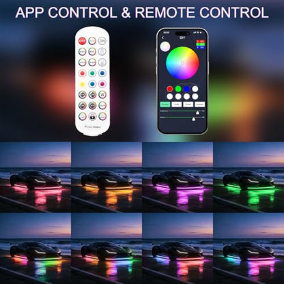 Underglow Light Strip RGB - 4PCS Car Neon Lights Kit with 252 LEDs, Dream Color Chasing Strip Lights，Music Sync, Waterproof PVC Underbody Light Strips with APP，Remote Control for Cars Trucks SUVs - color: 4PCS Dream Color Chasing Strip Lights