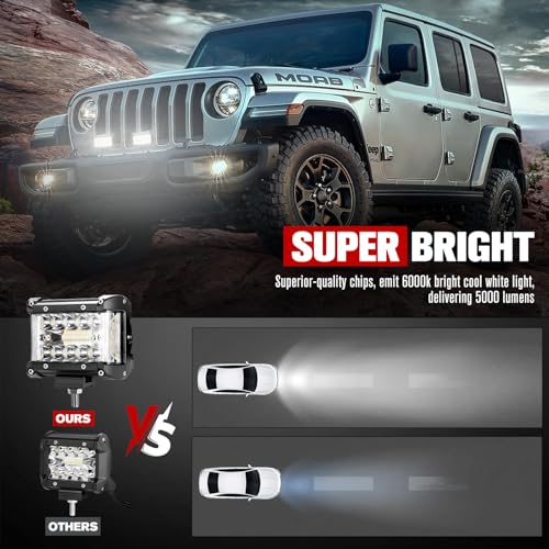 FIERYRED Side Shooter LED Pods 4 Inch Spot Flood Combo LED Light Bar,60W 8000LM Work Lights Off Road Driving Fog Bumper Vehicle Headlights for ATV UTV Truck Boat,IP68,(2pcs) - size: 4 Inch