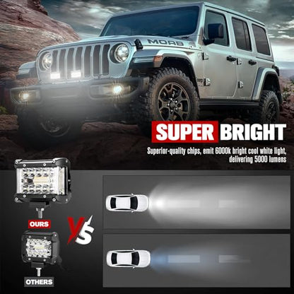 FIERYRED Side Shooter LED Pods 4 Inch Spot Flood Combo LED Light Bar,60W 8000LM Work Lights Off Road Driving Fog Bumper Vehicle Headlights for ATV UTV Truck Boat,IP68,(2pcs) - size: 4 Inch