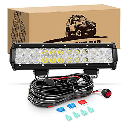 GOOACC 12 Inch 72W LED Light Bar Spot Flood Combo Driving Off Road Lighting Working Lamp with 16AWG Wiring Harness for Truck Golf Cart SUV ATV UTV Boat - color: 72W Light Bar + Wiring Harness