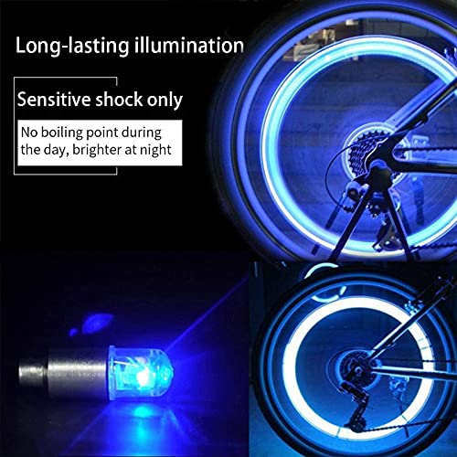 LED Tire Lights for Car 4 Pack Trucks Valve Stem Caps Bike Golf Cart Firefly Wheel Light Bicycle Motorcycle Tyre Spoke Lamp Waterproof for Kids Boys with 10 Extra Batteries(Blue) - color: O-Blue