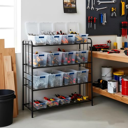 HOSY 4-Tier Metal Shoe Rack, Adjustable Shoe and Boot Storage Rack, Free Standing Utility Shelf (Black) - color: Black