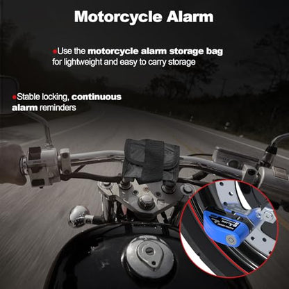 JAGASOL Motorcycle Lock Rechargeable, Alarm Disc Brake Lock with Reminder Cable, 110 dB Alarm Sound, Anti-Theft Waterproof, 2 H Fast-Charging, 9 Months Standby, 7 mm Lock Pin Universal for Bikes