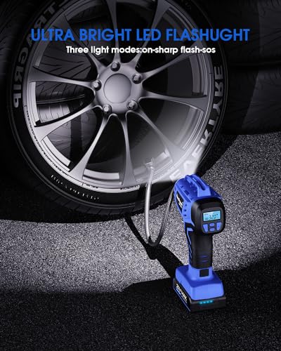 KeenPower Smart Cordless Tire Inflator Portable Air Compressor Rechargeable 21V Battery Powered 160PSI Handheld Air Pump w/4+N Smart Modes & Dual Power & Digital Pressure Gauge for Cars Motorcycles