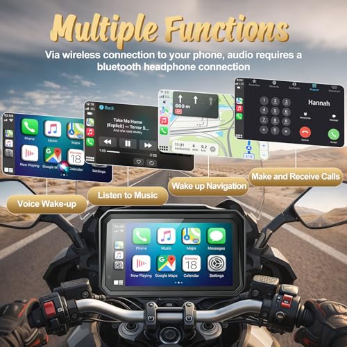 YZW 6" Wireless Motorcycle Carplay with Android Auto, Waterproof GPS Nevigation System Screen for Motorbike, Music Sharing,Vioce Control,Light Sensor, BT,Anti-Theft Design Quick-Release Magnetic Mount - size: 6Inch Screen+Mounting Bracket
