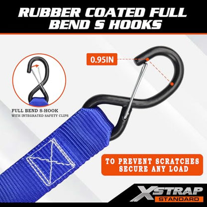 XSTRAP STANDARD Motorcycle Tie Down Straps- (2 Pack) 3,000lb Break Strength, 1.5 IN X 8FT Heavy-Duty Cambuckle Tie Down Set with S Hook and Soft Loops, Handlebar Strap for Dirt Bike, Kayak, Boat, Blue - color: Blue