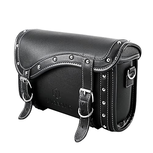 NICECNC Vintage Motorcycle Front Fork Bag, Universal Motorcycle Handlebar Bag, Waterproof, Black, 1.5L, Universal Fit - color: Black-Calfskin Pattern-Large