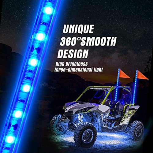 BESTZHEYU 2PCS 0.9M Blue LED Whip Light for ATV UTV 3FT LED Whip Light Antenna Whips for RZR Polaris Off-Road Sand Dune Buggy 4x4 - color: 0.9M Blue Whip Light