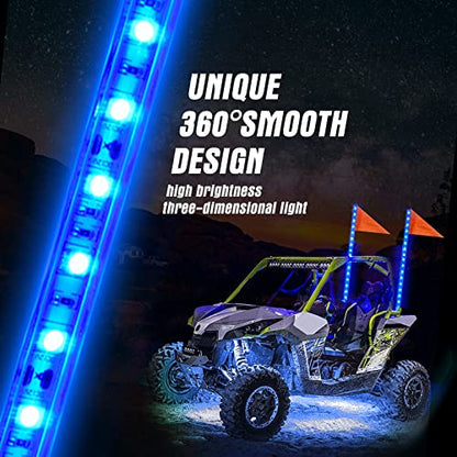 BESTZHEYU 2PCS 0.9M Blue LED Whip Light for ATV UTV 3FT LED Whip Light Antenna Whips for RZR Polaris Off-Road Sand Dune Buggy 4x4 - color: 0.9M Blue Whip Light