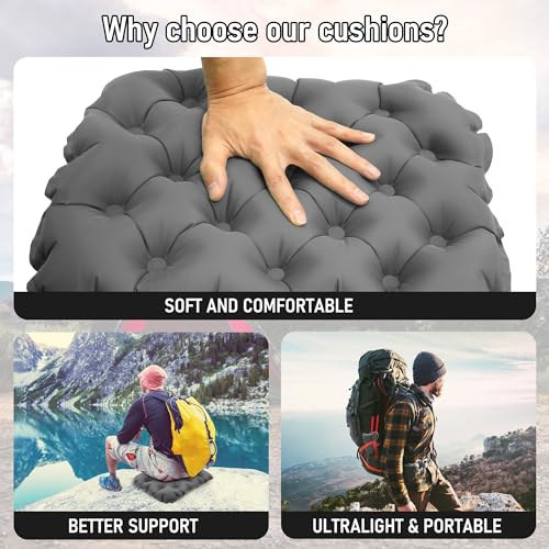 Inflatable Seat Cushion, Lightweight Stadium Seat Pad, Travel Air seat Cushion Anti-Slip for Airplane, Long Flights, Hiking, Climbing, Home and Camping, Compact Air Cushion - color: Gray
