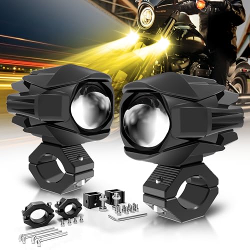 Motorcycle LED Light Pods, White/Yellow Dual Color Spotlights, 360° Adjustable Bracket, IP68 Waterproof Fog Lights, Fit ATV/UTV/Truck/Motorcycle Off-Road Auxiliary Lights - size: 3 INCH