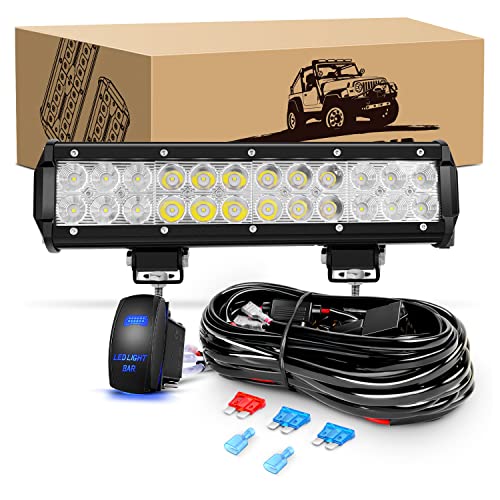 GOOACC 12 Inch 72W Led Light Bar Spot Flood Combo Driving Lighting Off Road Lights Led Lamp with 12V 5Pin Rocker Switch Wiring Harness kit for Truck Golf Cart SUV ATV UTV Boat, 2 Years Warranty - color: 72W Light Bar + Rocker Switch Wiring Harness