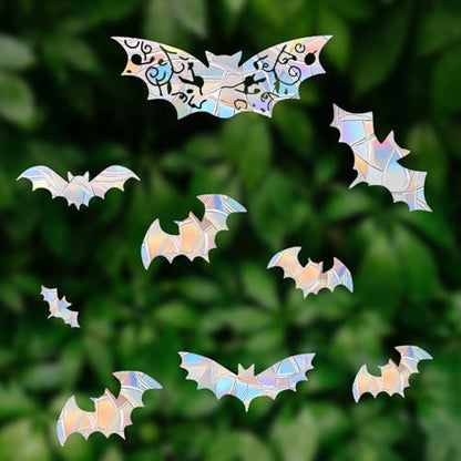 15PCS Bat Window Clings - Anti-Collision Decals to Save Birds from Collisions,Non Adhesive Prismatic Vinyl Clings, Rainbow Stickers - color: Bat