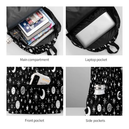 Black and White Stars and Moon Backpack Bookbag Laptop Backpacks Multipurpose Daypack for Boys Girls School Men Women Travel Hiking - color: Black and White Stars and Moon