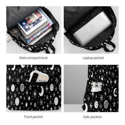 Black and White Stars and Moon Backpack Bookbag Laptop Backpacks Multipurpose Daypack for Boys Girls School Men Women Travel Hiking - color: Black and White Stars and Moon