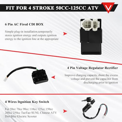 PRO BAT GY6 Full Electrics Wiring Harness W/O Waterproof Cap CDI Coil Solenoid GY6 125cc 150cc 200cc 250cc Chinese Elecric Start ATV Quad Bike Buggy Go Kart Scooter Moped Kandi - style: w/o Cap 150cc Wiring Harness（Orange Ignition Coil+Black Rectifier）