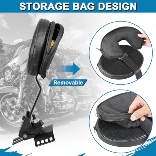 Adjustable Plug-in Rider Backrest Driver Backrest Custom Compatible With for 1997-2026 Harley Touring Road King Street Glide Road Glide Electra Glide With Removable Back Pocket - size: Double Line Style (Black)