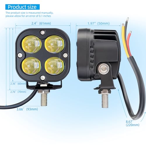 Motorcycle LED Spotlight Yellow/White Hi-Low Combo Beam LED Offroad Driving Fog Lights, 2Pcs 2.4Inch Mini Pod Lights Work Auxiliary Lights for Motorcycle Trucks, Vehicles, ATVs, UTVs, Tractors