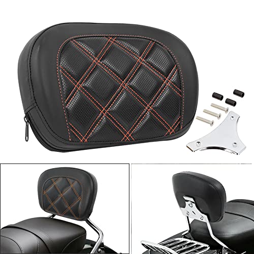 Passenger Backrest Pad,Sissy Bar Pad for Harley Touring Electra Glide Road Glide Road King Street Glide Softail Heritage Classic, Double Orange Stitching - color: Orange Stitching