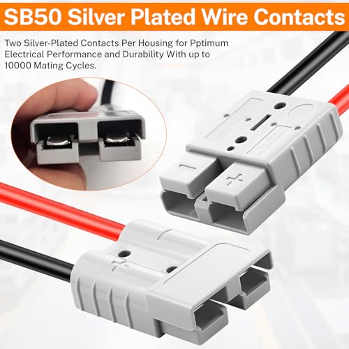6 Pcs 50A-600V Battery Quick Connect/Disconnect, Compatible with Anderson Connector, 8-12 AWG Quick Jumper Cable Plug Connector Kit for Car/RV/Truck/Forklift Rescue Winch Trailer, Traction - size: 50A-600V-6PCS