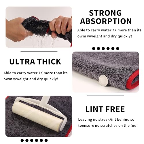 2-Pack 1200 GSM Car Drying Towels – Microfiber Towels for Cars (36" x 12"), Ultra-Absorbent, Streak-Free, Scratch-Free, No Water Spots, Double-Coral Fleece Microfiber & Gray & Red Hemmed Edges