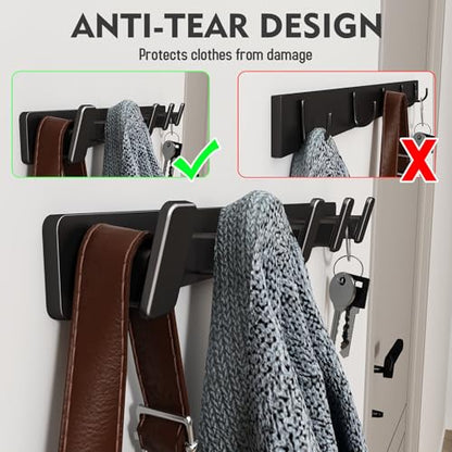 Coat Hook Wall Rack Hanger - Double Coat Rack with 5 Hooks Wall Hooks for Hanging Hat Key Bag Towel Wall Mount Coat Rack, Black 2 Packs - color: Black, size: Rectangle 5 Hooks 2 Packs