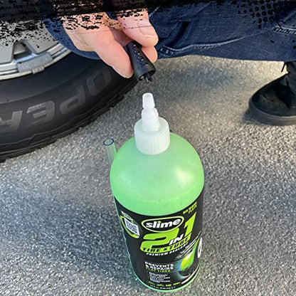 Slime 10194-6PK 2-in-1 Tire & Tube Sealant Puncture Repair Sealant, Premium, Prevent and Repair, Suitable for All Off-Highway Tires and Tubes, Non-Toxic, Eco-Friendly, 6 x 32 oz Bottles - style: 32 oz - 6pk