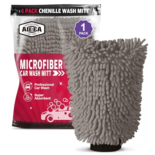 AIDEA Car Wash Mitt Microfiber, 1PK Scratch Free Lint-Free, Premium Chenille Microfiber Sponge Mitt Car Wash Brush, Grey, Regular Size 7.12''X10.14'' - color: Grey, size: 1PK-7.12''X10.14''