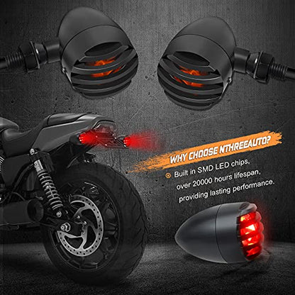 NTHREEAUTO Motorcycle Blinkers, Waterproof Aluminum Bullet LED Turn Signals, Rear Red Indicator Light Compatible with Harley Dyna, Honda, Yahama, Bobber,Suzuki and Kawasaki 12V Motorbikes - color: Black/Red