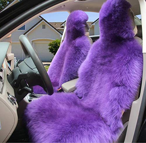 Winter Warm Authentic Australia Sheepskin Car Seat Cover Luxury Long Wool Front Seat Cover Fits Most Car, Truck, SUV, or Van (Purple) - color: Purple