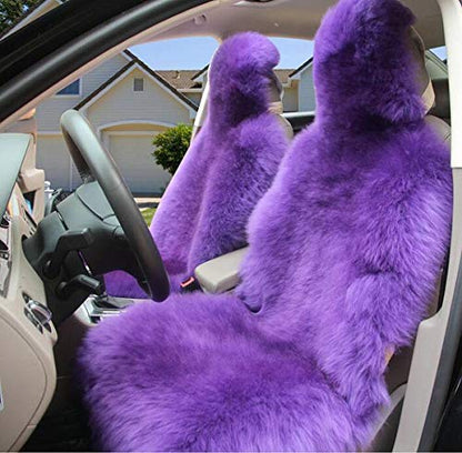 Winter Warm Authentic Australia Sheepskin Car Seat Cover Luxury Long Wool Front Seat Cover Fits Most Car, Truck, SUV, or Van (Purple) - color: Purple