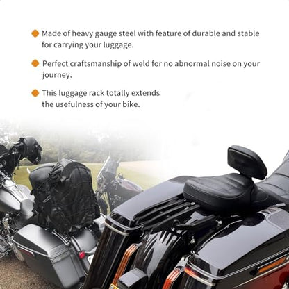 Motorcycle Luggage Rack Luggage Support Shelf for Harley Touring Street Glide Road King Electra Glide 2009-2024 (Gloss Black)