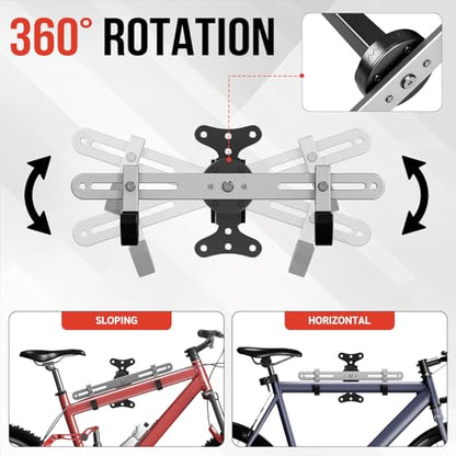 Heavy-Duty Bike Wall Mount for Garage Aluminum Alloy & Steel Folding Bicycle Rack,360° Rotation,Adjustable Hook, 66lbs Capacity Horizontal Indoor Bike Storage, for Road Mountain Hybrid Bikes - size: 1 PACK