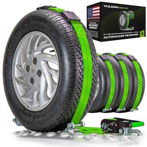VULCAN Car Tie Down - Rolling Idler 3-Cleat - 120 Inch - 4 Pack - High-Viz - 3,300 Pound Safe Working Load - size: High-Viz Reflective