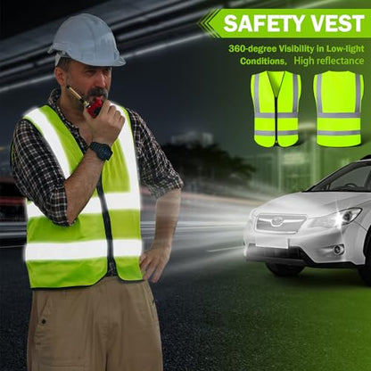 CHGANG Safety Vest, Reflective Hi Vis Vest with Zipper, High Visibility vest for Construction, Traffic - color: Yellow