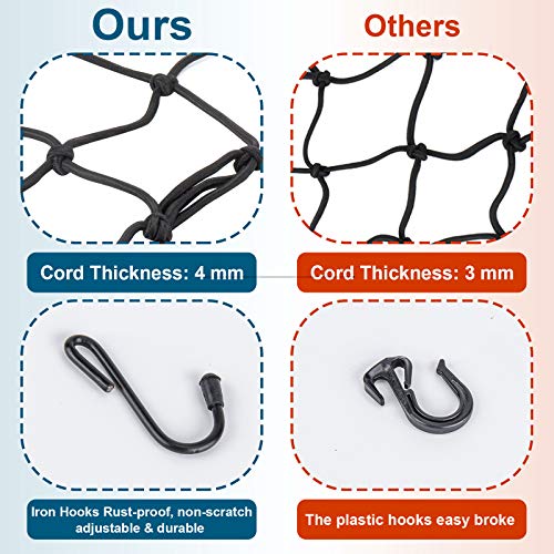 2Pack15.7 x15.7 Cargo Net, Made of Rubber Heavy Duty Bungee Net Stretches to 31.5"x31.5", Gear Helmet Luggage Thicken Netting with 3"x3" Small Mesh &6Adjustable Metal Hooks for Motorcycle, Bike, ATV - size: 15.7x15.7 - 2 Pcs
