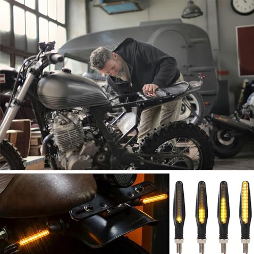 4 Pcs Motorcycle LED Turn Signals, Front + Rear Blinkers Indicator Turn Signal Amber Flowing Sequential Universal Lamp, 12V Motorcycle Turn Signal Light