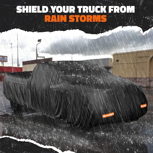 Mockins 235"x80"x77" Pickup Truck Cover Waterproof All Weather Tarp | 250G PVC + HD Cotton Car Covers for Automobiles | Universal Indoor & Outdoor Car Cover for Truck | Ford F-150 Full Exterior Covers - size: Pick Up Truck - Large - 235" x 80" x 77"