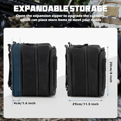 Jueachy Tactical Molle Pouch Large Admin Bag Utility Tool Pouches Molle Attachment EDC Pouches Expandable Molle Accessories Organizer Medical Pocket U.S.A Patch Included - color: Black Laser Cut
