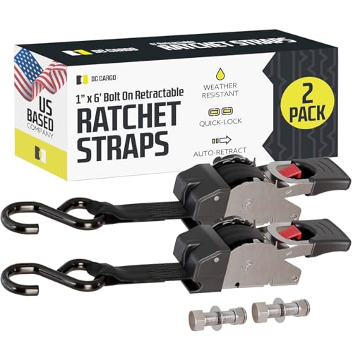 DC Cargo Mall Bolt-on Auto Retractable Ratchet Straps - (2 Pack) 1 Inch x 6 Ft - 600 lbs Break Strength - Retractable Ratchet Tie Down Straps for Boats, Jet Skis, Motorcycles, ATVs - color: Stainless steel, size: 1" x 6'