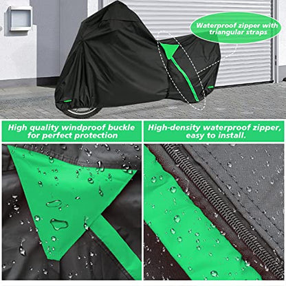 XYZCTEM Premium Motorcycle Cover Waterproof All Weather Weatherproof UV Sun Protection Snow Dust Storm High Heat Resistant Durable Lock-Holes & Side Zip & Storage Bag Fits up to 87" Motors