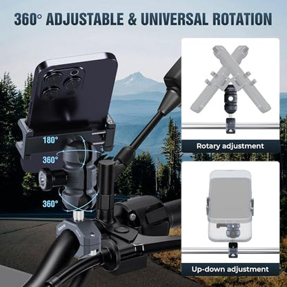 Aluminum Motorcycle Phone Holder, Screw Clamp Fits 22-32mm Handlebar, Adjustable Socket Arm & Phone Clip for 4.7-7" Smartphones, Compatible with Motorcycle/ATV/Bicycle (KPS-02) - color: KPS-02