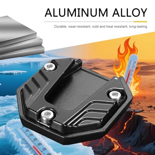 Motorcycle Kickstand Pad, Alloy Motorbike Kickstand Plate, Anti-slip Side Stand Extension Plate, Universal Motorcycle Support Accessory (Black)