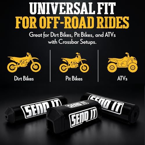 SEND IT Handlebar Pad with FREE GRIP DONUTS - Universal Fit for Dirt Bikes and ATVs Crossbar by ThrottlePak (BLACK, PIT BIKE) - color: Pit Bike