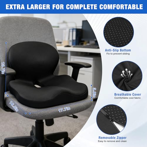 Seat Cushion with Back Support,Cooling Gel Lumbar Support Pillow for Office Chair,Ergonomic Office Chair Cushions for Sciatica and Tailbone Pain Relief,Memory Foam L-Shaped Seat Cushions for Work