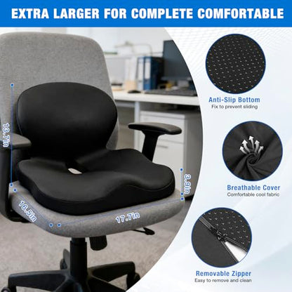 Seat Cushion with Back Support,Cooling Gel Lumbar Support Pillow for Office Chair,Ergonomic Office Chair Cushions for Sciatica and Tailbone Pain Relief,Memory Foam L-Shaped Seat Cushions for Work