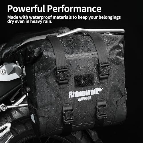 Rhinowalk Motorcycle Saddle Bag Waterproof Side Bag 24-42L, PVC Roll-Top Side Luggage with Magnetic Closure, Lightweight Rear Rack Pannier Bag with Reflective Logo (Black, 1pc) - color: Black 24L, 1pc
