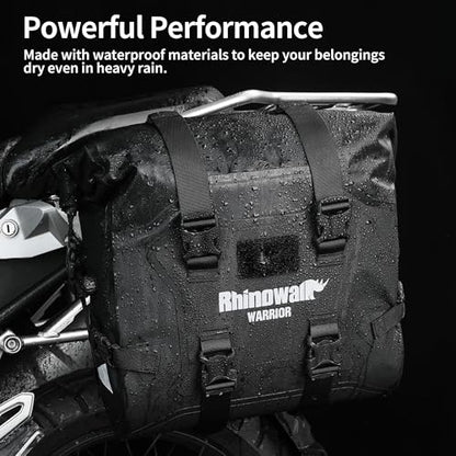 Rhinowalk Motorcycle Saddle Bag Waterproof Side Bag 24-42L, PVC Roll-Top Side Luggage with Magnetic Closure, Lightweight Rear Rack Pannier Bag with Reflective Logo (Black, 1pair) - color: Black 24L, 2pc